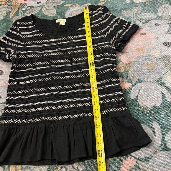Anthropologie Black Smocked Top Large Meadow Rue Peplum Short Sleeve Ruched L - Picture 9 of 13